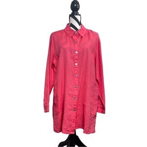 Chico's Vintage 100% Linen Breathable Sz 3 Button Down Front Tunic Top